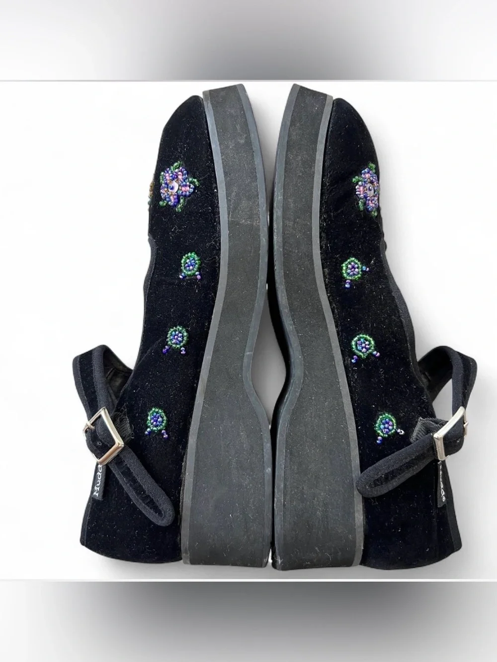 Vintage Mudd Black Velvet Beaded Mary Jane Platform Shoes 8.5 Y2K